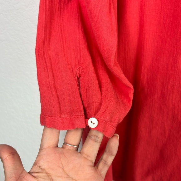 J. JILL WOMEN SIZE LARGE PINK ORANGE BUTTON 100% COTTON BLOUSE - Picture 4 of 6